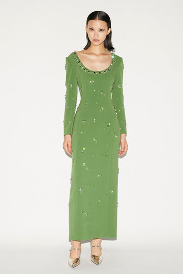 MADELYN DRESS EMERALD EMBELLISHED CREPE