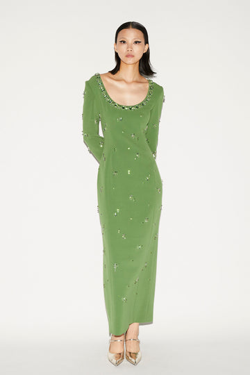MADELYN DRESS EMERALD EMBELLISHED CREPE