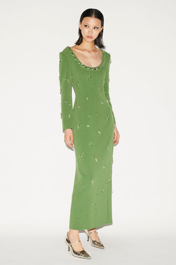 MADELYN DRESS EMERALD EMBELLISHED CREPE