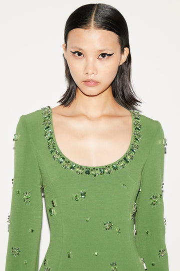 MADELYN DRESS EMERALD EMBELLISHED CREPE