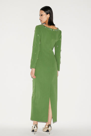 MADELYN DRESS EMERALD EMBELLISHED CREPE