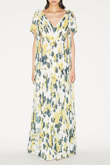 BEATA GOWN YELLOW FLORAL PRINTED CHIFFON