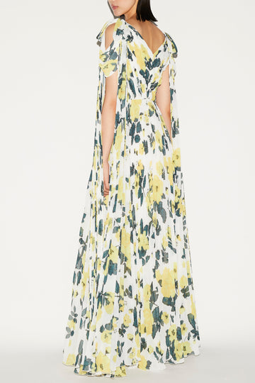 BEATA GOWN YELLOW FLORAL PRINTED CHIFFON