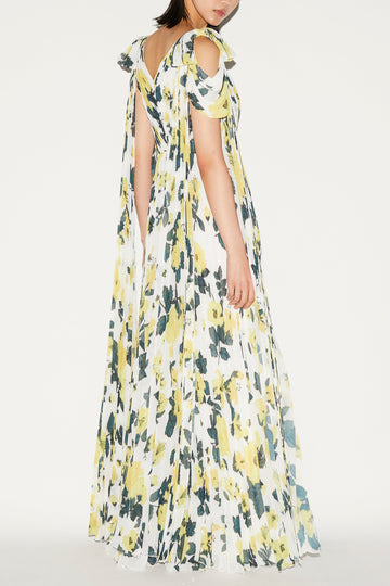 BEATA GOWN YELLOW FLORAL PRINTED CHIFFON