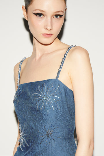 ASTRA DRESS PERIWINKLE EMBELLISHED JACQUARD