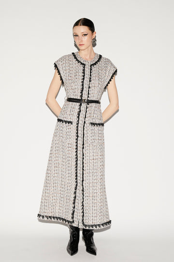 WHITNEY DRESS BLACK AND WHITE TWEED