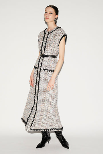 WHITNEY DRESS BLACK AND WHITE TWEED