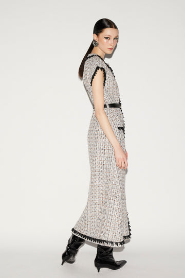 WHITNEY DRESS BLACK AND WHITE TWEED