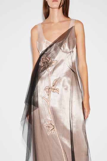 BLAKELY DRESS ROSE SATIN AND EMBELLISHED TULLE