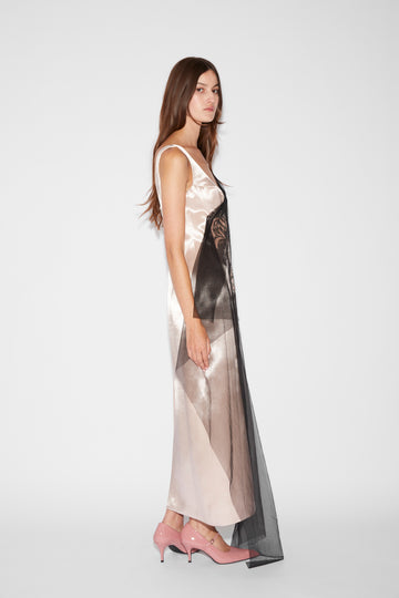 BLAKELY DRESS ROSE SATIN AND EMBELLISHED TULLE