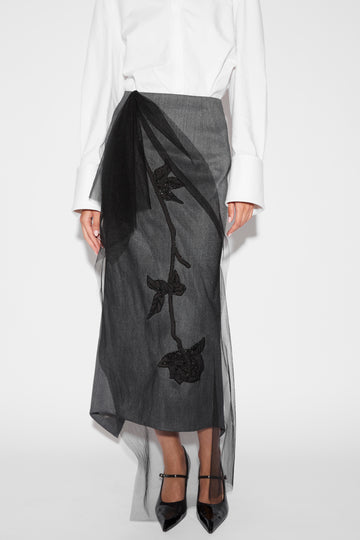 THALIA SKIRT GREY TAILORING EMBELLISHED TULLE