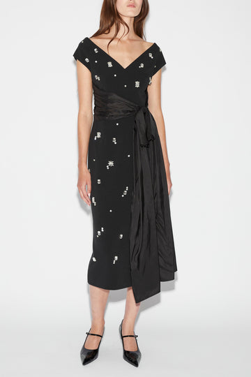 KINSLEY DRESS BLACK EMBELLISHED CREPE