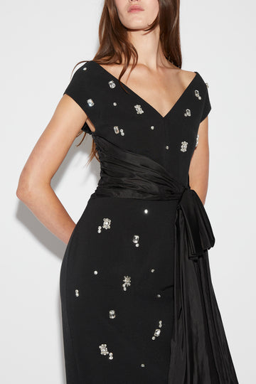 KINSLEY DRESS BLACK EMBELLISHED CREPE