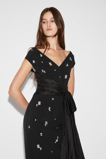 KINSLEY DRESS BLACK EMBELLISHED CREPE