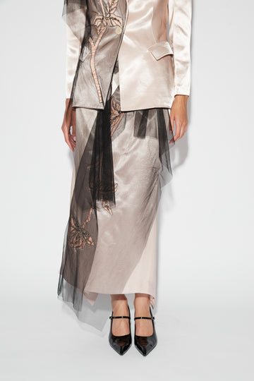 THALIA SKIRT ROSE SATIN AND EMBELLISHED TULLE