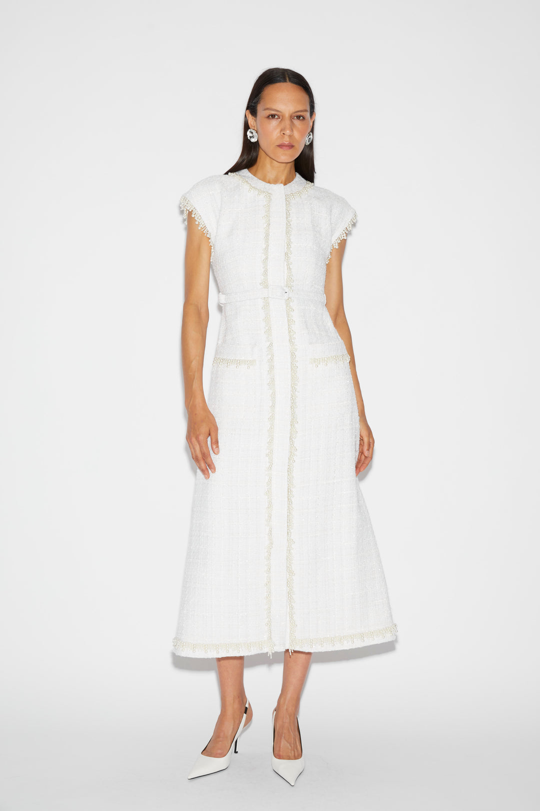 国内発| HUISHAN ZHANG Poppy フェザー装飾 クレープミニドレス Huishan Zhang Poppy Mini Dress White Feather-Trimmed Crepe