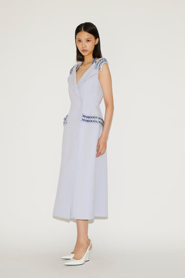 EMERSON DRESS PALE BLUE EMBELLISHED CREPE