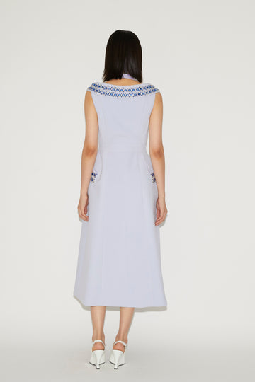 EMERSON DRESS PALE BLUE EMBELLISHED CREPE