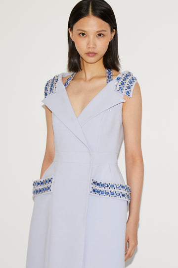 EMERSON DRESS PALE BLUE EMBELLISHED CREPE