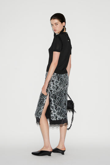 LEJA SKIRT SILVER EMBROIDERED SEQUINS