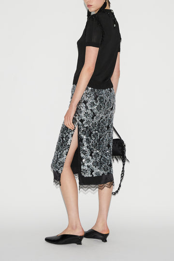 LEJA SKIRT SILVER EMBROIDERED SEQUINS