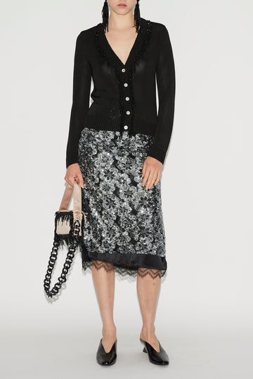 LEJA SKIRT SILVER EMBROIDERED SEQUINS