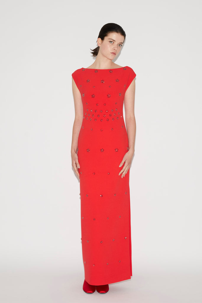 GRACELYN GOWN RED EMBELLISHED CREPE – HUISHAN ZHANG