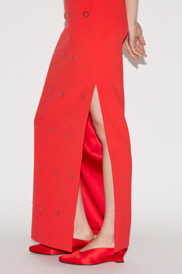 GRACELYN GOWN RED EMBELLISHED CREPE
