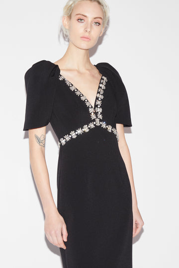 MYRNA DRESS BLACK EMBELLISHED CREPE
