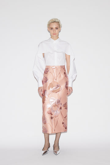 OAKLEY SKIRT PINK FLORAL JACQUARD