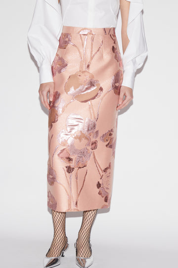 OAKLEY SKIRT PINK FLORAL JACQUARD