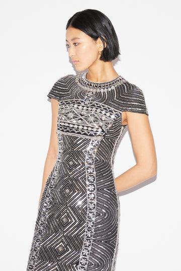 ISOBEL GOWN BLACK SILVER EMBRODIERED TULLE