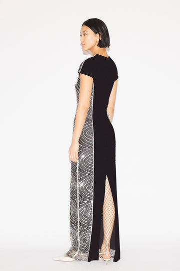 ISOBEL GOWN BLACK SILVER EMBRODIERED TULLE