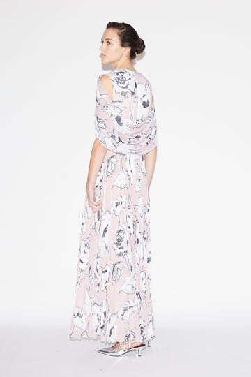 BEATRIX GOWN PALE PINK FLORAL PRINTED CHIFFON