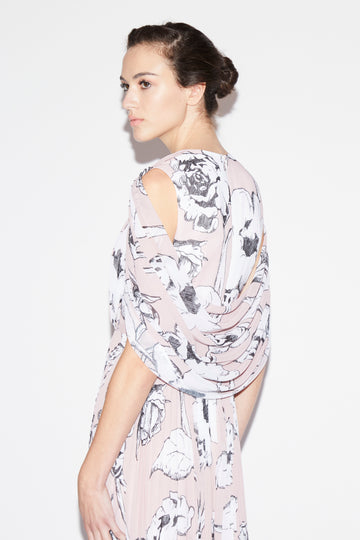 BEATRIX GOWN PALE PINK FLORAL PRINTED CHIFFON
