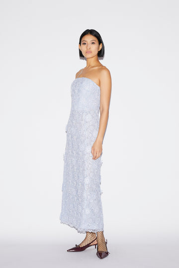 TIA DRESS DUSTY BLUE LACE