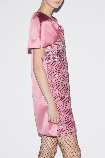 KATHY DRESS PINK EMBROIDERED DUCHESSE