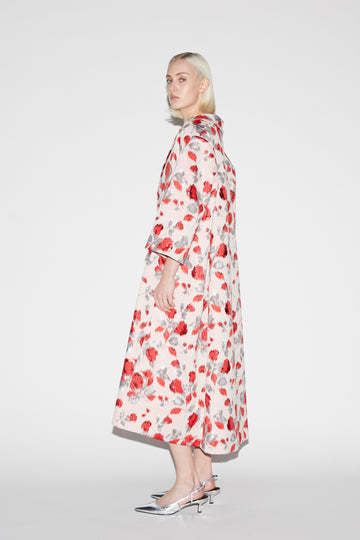 LILIANE COAT RED MULTI FLORAL JACQUARD