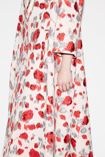 LILIANE COAT RED MULTI FLORAL JACQUARD