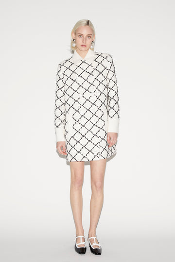 ELARA COAT WHITE AND BLACK EMBROIDERED TWEED