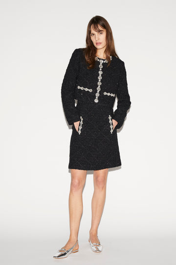 ORIANA SKIRT BLACK EMBROIDERD TWEED