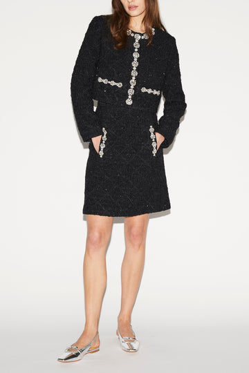 ORIANA SKIRT BLACK EMBROIDERD TWEED