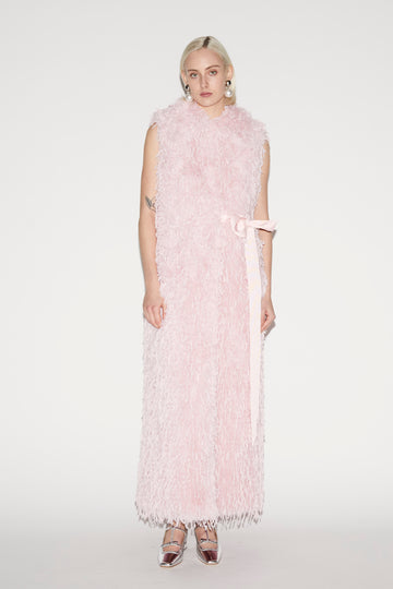 NOELLA COAT FAUX FUR AND FEATHERS PALE PINK