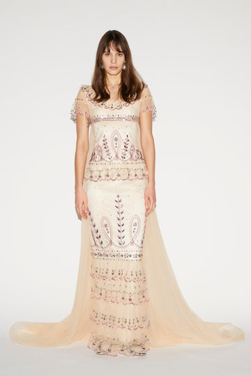 DORIAN GOWN APRICOT EMBRODIERED TULLE