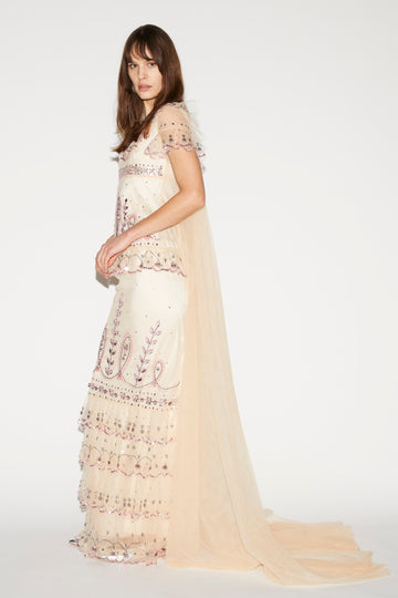 DORIAN GOWN APRICOT EMBRODIERED TULLE