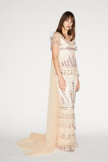 DORIAN GOWN APRICOT EMBRODIERED TULLE