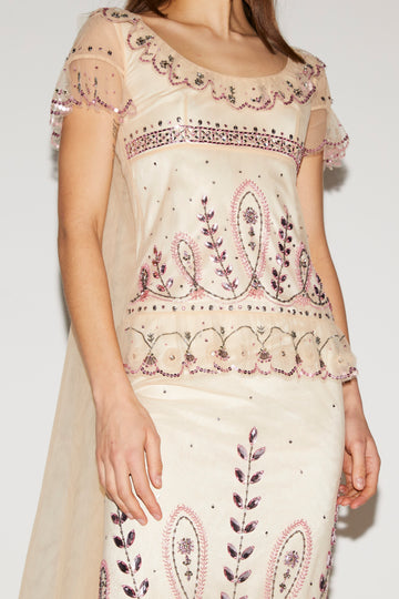 DORIAN GOWN APRICOT EMBRODIERED TULLE