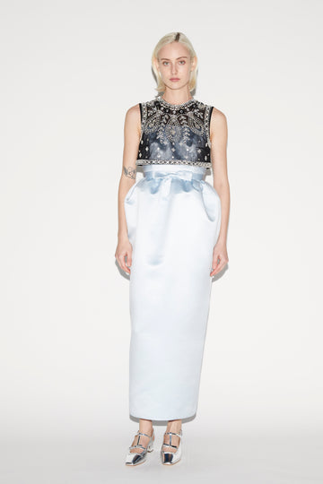 MARIS DRESS ICE BLUE EMBROIDERED DUCHESSE