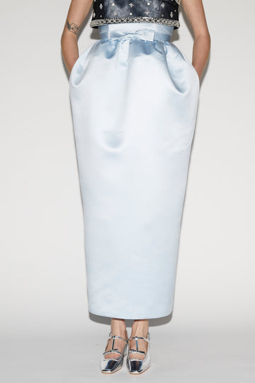 MARIS DRESS ICE BLUE EMBROIDERED DUCHESSE