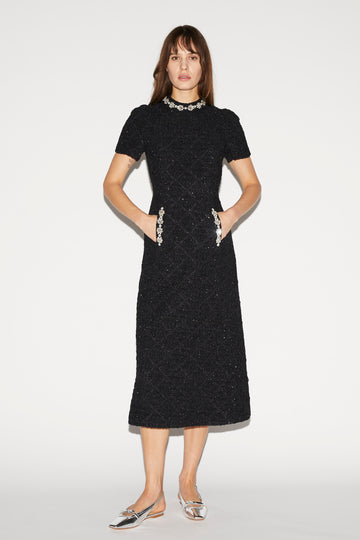 THEON DRESS BLACK EMBELLISHED TWEED